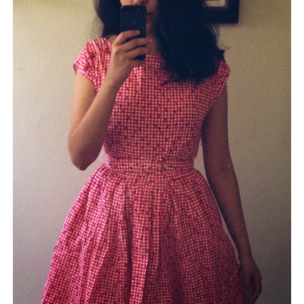 FIT AND FLARE RED GINGHAM MIDI DRESS